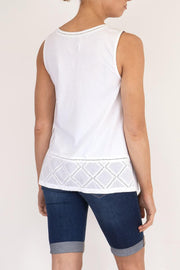 White Stuff Sleeveless Embroidered Panels Soft Cotton Jersey Casual Tops