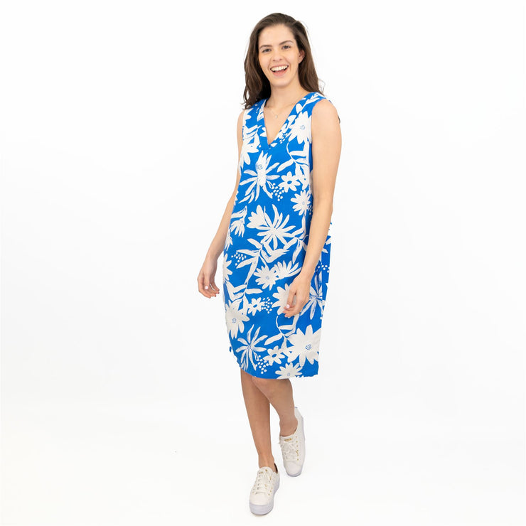 M&S Blue Floral Sleeveless V-Neck Midi Dresses