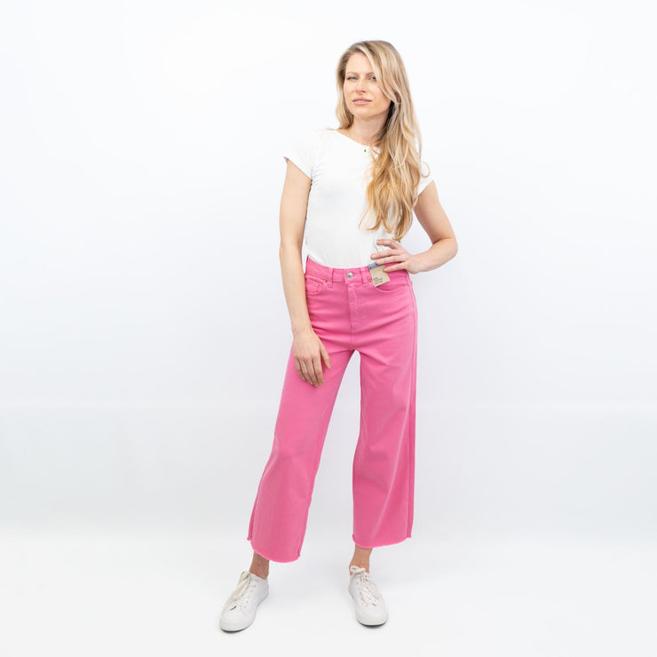 M&S High Waisted Crop Wide Leg Pink Denim Jeans