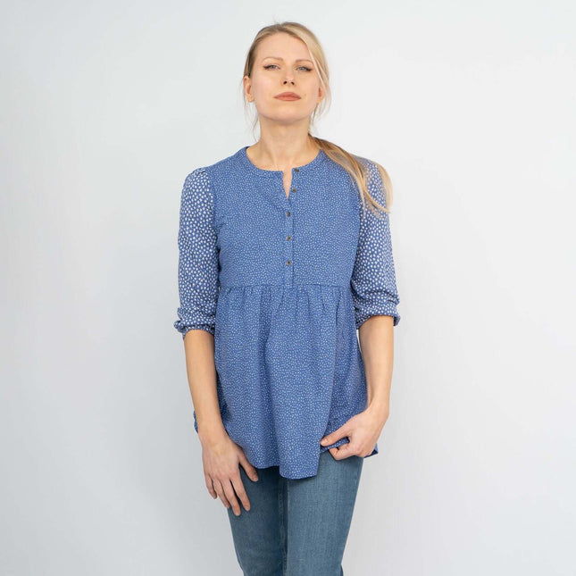 Blue 3/4 Sleeve Ditsy Floral Jersey Tops-Quality Brands Outlet-