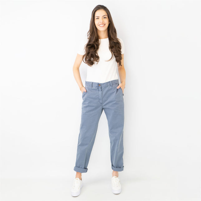 M&S Cotton Rich Tapered Leg Ankle Grazer Blue Stretch Cotton Chino Trousers-Quality Brands Outlet-