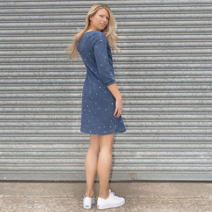 White Stuff Embroidered Jersey 3/4 Sleeve Short Shift Dress-Quality Brands Outlet-