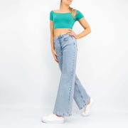 Hush Womens Rowan Flare Wide Leg High Waisted Blue Jeans