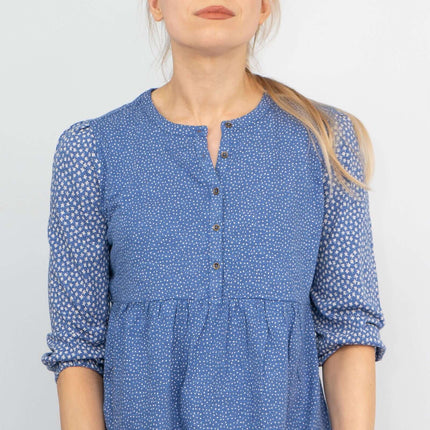 Blue 3/4 Sleeve Ditsy Floral Jersey Tops-Quality Brands Outlet-