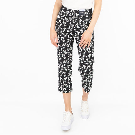 M&S Mia Black Flower Print Slim Leg Tapered Crop Chino Trousers - Quality Brands Outlet
