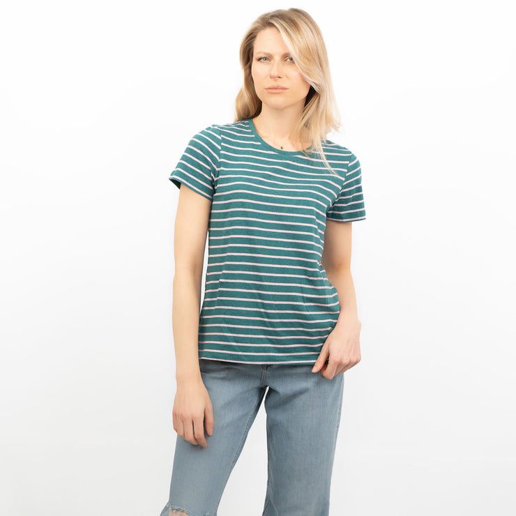 Green Striped Breton Casual Cotton Jersey T-shirt Short Sleeve Tops