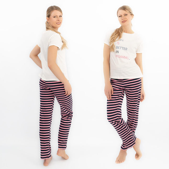 M&S Short Sleeve Soft Cotton Jersey Pyjamas Set-Quality Brands Outlet-