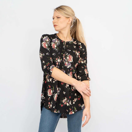 Tabitha 3/4 Sleeve Black Floral Jersey Tops-Quality Brands Outlet-