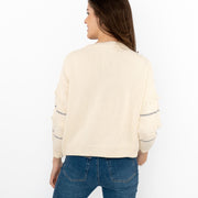 Max Mara Weekend Elfo Sweater White Cotton Blend Round Neck Long Sleeve Jumpers with Fringe Details