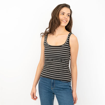 Oasis Womens Top Black White Stripe Sailor Summer Holiday Vest Dinner Relaxed-Quality Brands Outlet-