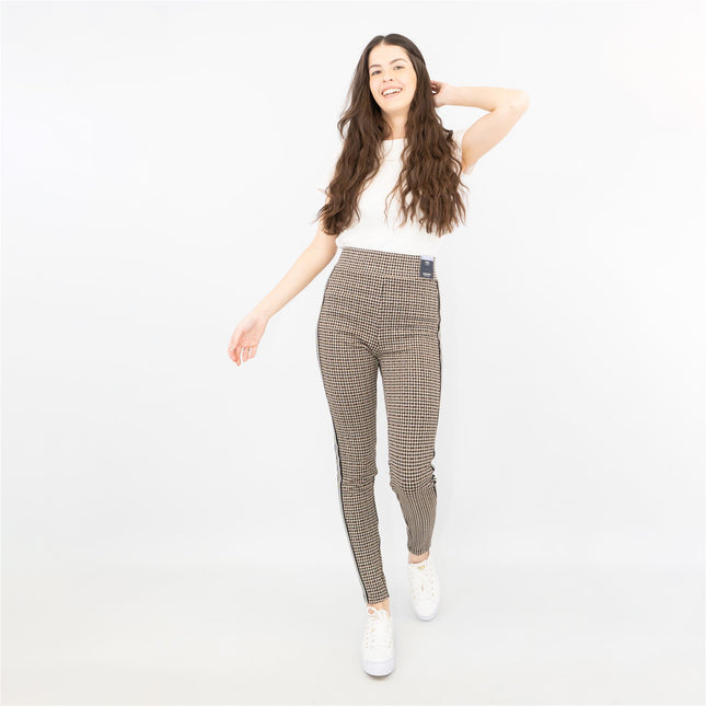 M&S Womens Leggings in Brown Check Pattern with Stripe Details-Quality Brands Outlet-