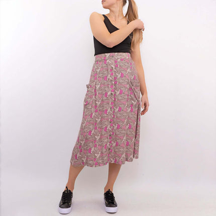 White Stuff Portray Pink Floral Print Lightweight Midi Skirt-Quality Brands Outlet-