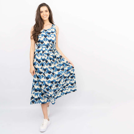 Seasalt Belle Blue Tulip Print Sleeveless Flare Midi Dresses-Quality Brands Outlet-