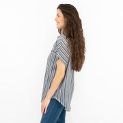 Next Blue Stripe Short Sleeve Relaxed Fit Longline Shirts