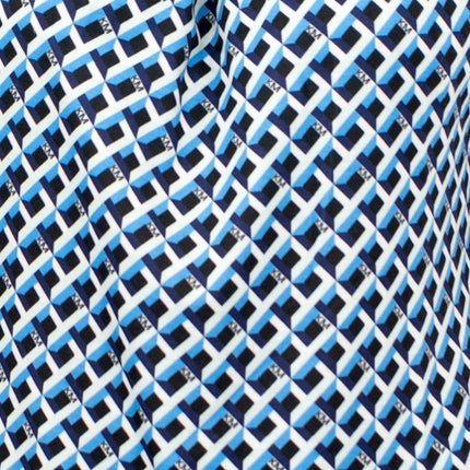 Karen Millen Blue Geometric Print KM Logo Short Sleeve Tops-Quality Brands Outlet-