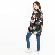 Frugi Bloom Black Floral Maternity Blouse Lightweight Relaxed Fit Button-Up Longline Tops
