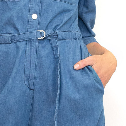 Womens Phase Eight Jumpsuit Denim Blue Lightweight Cropped Jarah Smart Casual - Quality Brands Outlet