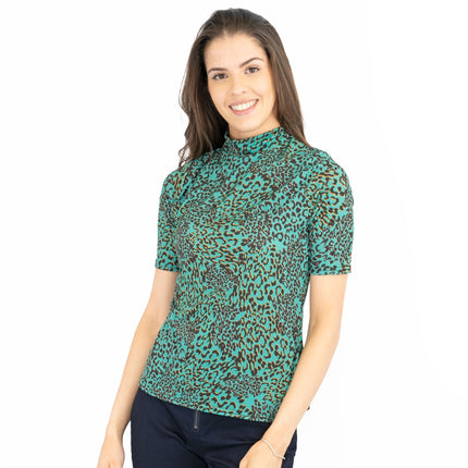 Karen Millen Green Leopard Print Short Sleeve Tops-Quality Brands Outlet-