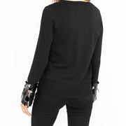 M&S V-Neck Embellished Cuff Long Sleeve Black Jumper
