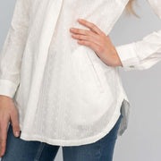 Thandie Long Sleeve White Textured Cotton Loose Tops