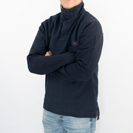 Crew Clothing Mens Navy Distressed Padstow Pique Half Zip Sweatshirt Jumper Tops - Quality Brands Outlet