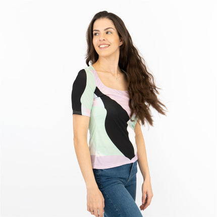 Coast Colour Block Short Sleeve Square Neck Tops-Quality Brands Outlet-