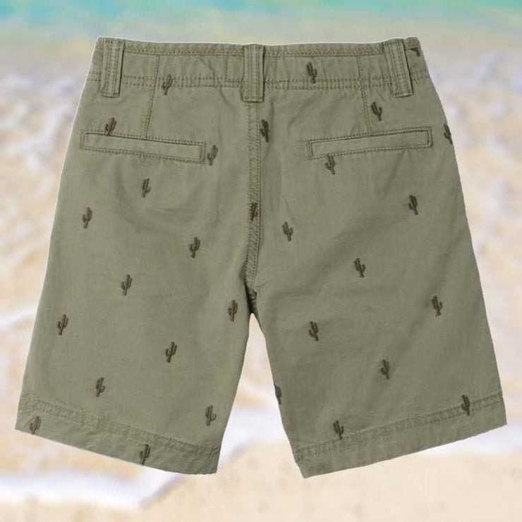 Boys Khaki Green Cactus Print Everyday Shorts with Pockets - Quality Brands Outlet