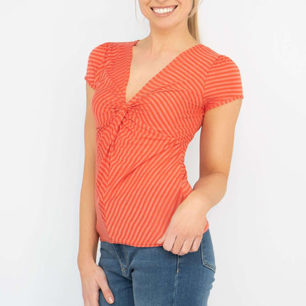 Phase Eight Orange Stripe Twist Front Short Sleeve Top