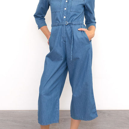 Womens Phase Eight Jumpsuit Denim Blue Lightweight Cropped Jarah Smart Casual - Quality Brands Outlet