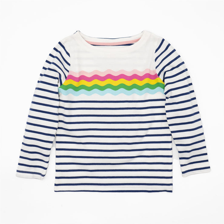 Mini Boden Girls Ivory Stripe T-Shirt Long Sleeve Rainbow Jersey Tops - Quality Brands Outlet