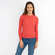 M&S Coral Red Soft Touch Ribbed Crew Neck Fitted Jumper