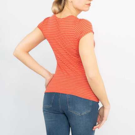 Phase Eight Orange Stripe Twist Front Short Sleeve Top