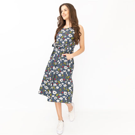 Seasalt Belle Linear Poppy Night Floral Print Sleeveless Midi Dresses-Quality Brands Outlet-