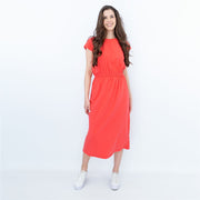 Joules Alma Poppy Red Short Sleeve Jersey Midi Dresses