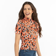 Karen Millen Orange Print Short Sleeve High Neck Tops - Quality Brands Outlet