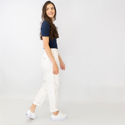 M&S Cotton Rich Tapered Leg Ankle Grazer White Stretch Cotton Chino Trousers - Quality Brands Outlet