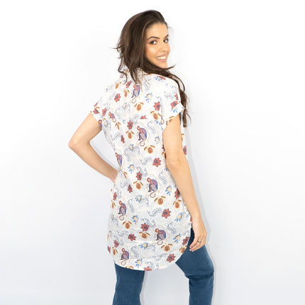 White Stuff Ivory Floral Print Billie Relaxed Linen Tunics Casual Longline Tops-Quality Brands Outlet-