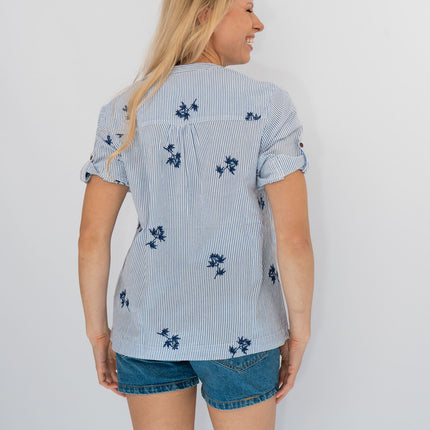 White Stuff Pure Cotton Stripe Floral Embroidered Shirts-Quality Brands Outlet-