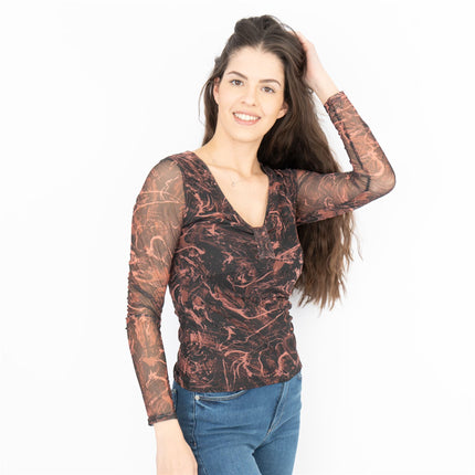 Nasty Gal Long Sleeve V-Neck Black Mesh Top - Quality Brands Outlet