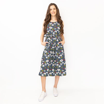 Seasalt Belle Linear Poppy Night Floral Print Sleeveless Midi Dresses-Quality Brands Outlet-