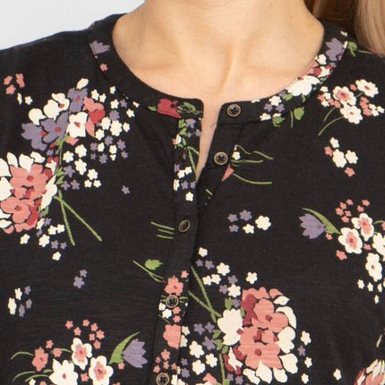 Tabitha 3/4 Sleeve Black Floral Jersey Tops-Quality Brands Outlet-