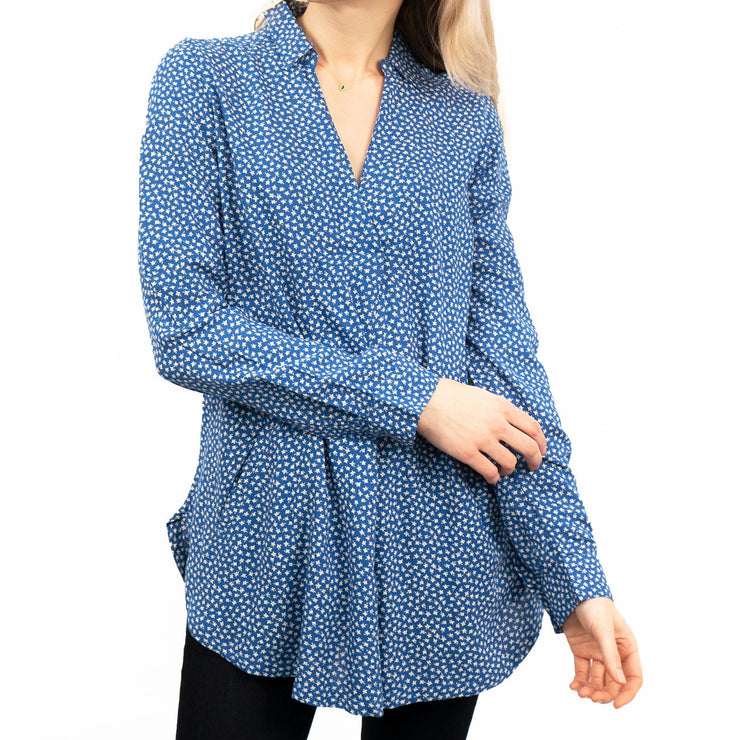 Thandie Blue Ditsy Floral Relaxed Fit Longline Blouse