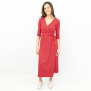 Frugi Jolie Red Maternity & Nursing Cross Wrap 3/4 Sleeve Midi Dresses