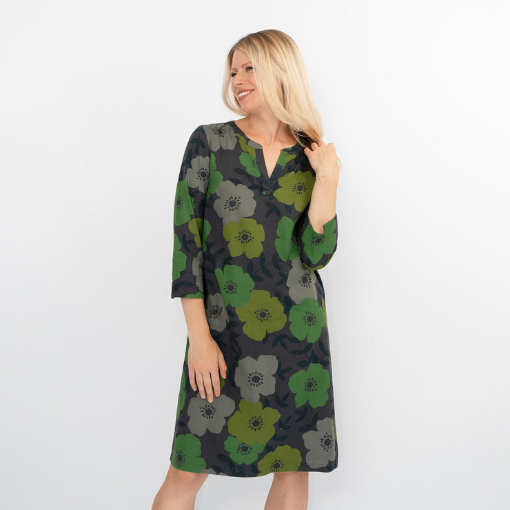 Seasalt Dawn Green Floral Cotton Blend Lightweight 3/4 Sleeve Midi Dresses