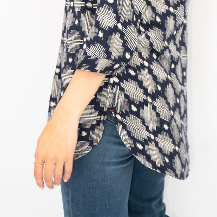 White Stuff Navy Geo Print 3/4 Sleeve Lightweight Relaxed Tunics-Quality Brands Outlet-