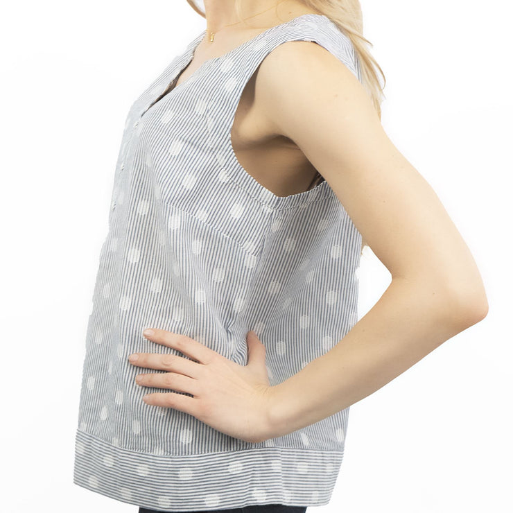 Blue Sleeveless V-Neck Spotty Women&