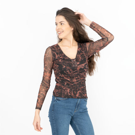Nasty Gal Long Sleeve V-Neck Black Mesh Top - Quality Brands Outlet