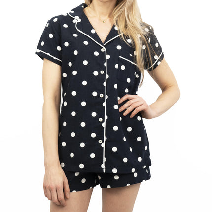 M&S Navy Blue Spotty Polka Dot Short Sleeve with Shorts Pyjama Set