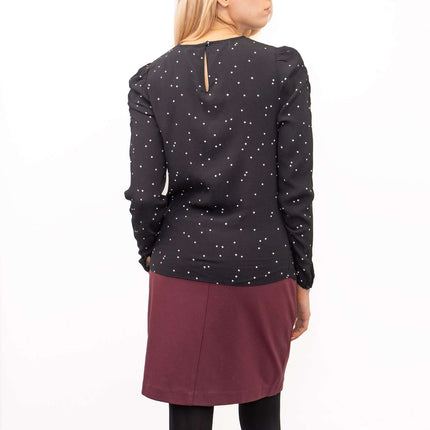 M&S Women Black Polka Dot Long Sleeve Round Neck Top