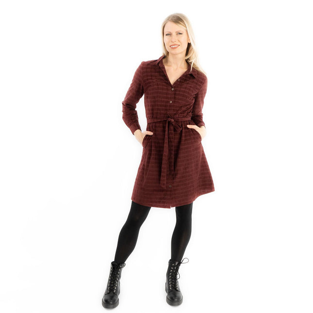 Fine Corduroy Red Wine Cord Long Sleeve Women's Shirt Dress-Quality Brands Outlet-